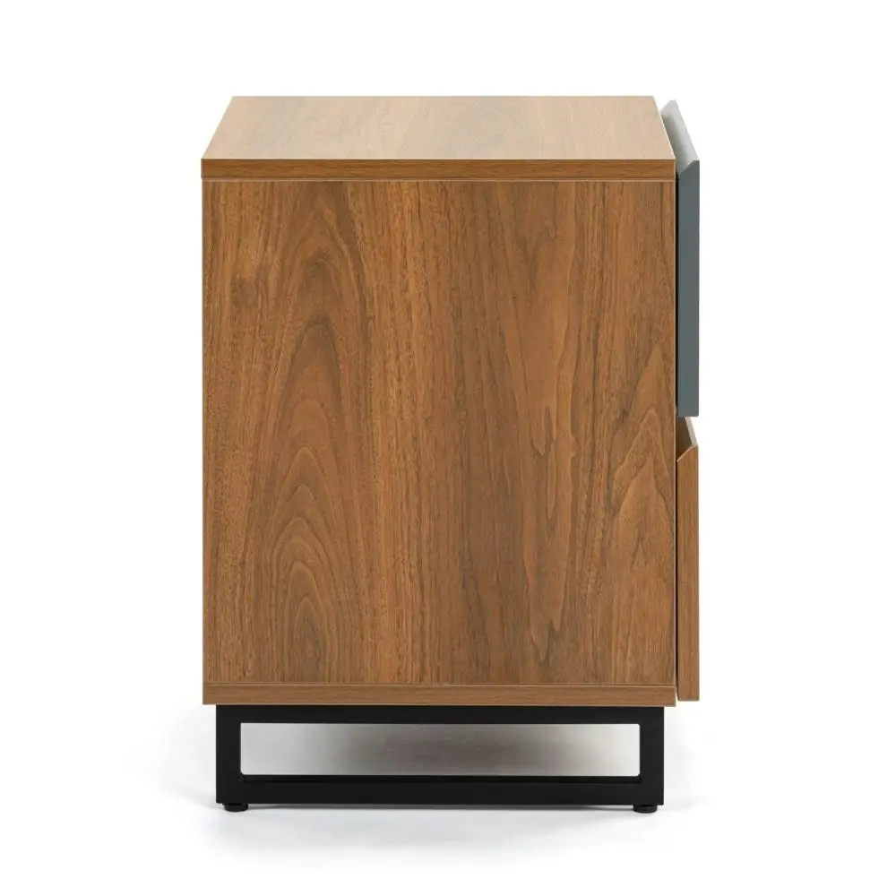 Design Square Zane Bedside Nightstand Side Table W/ 2-Drawers - Walnut/Charcoal