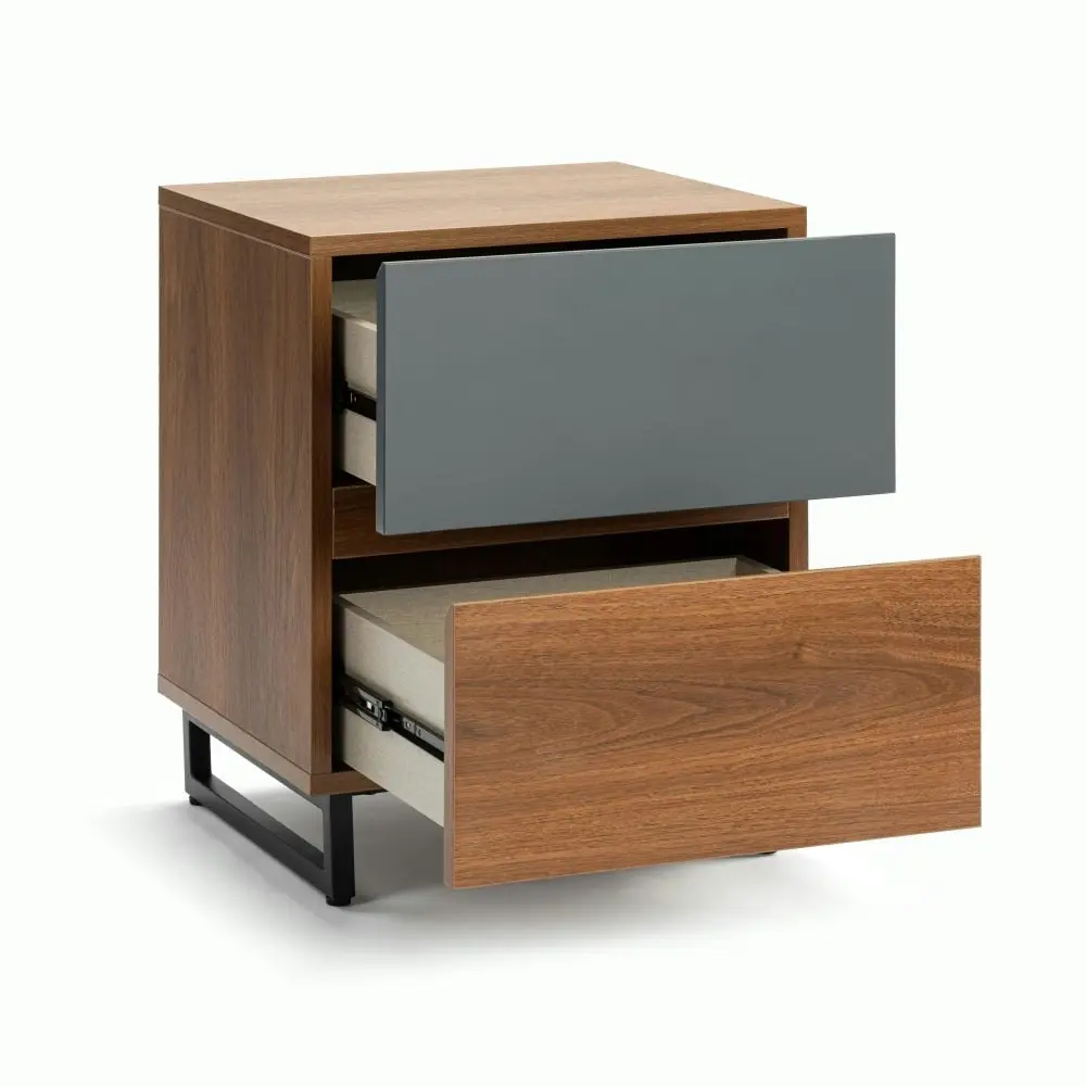 Design Square Zane Bedside Nightstand Side Table W/ 2-Drawers - Walnut/Charcoal