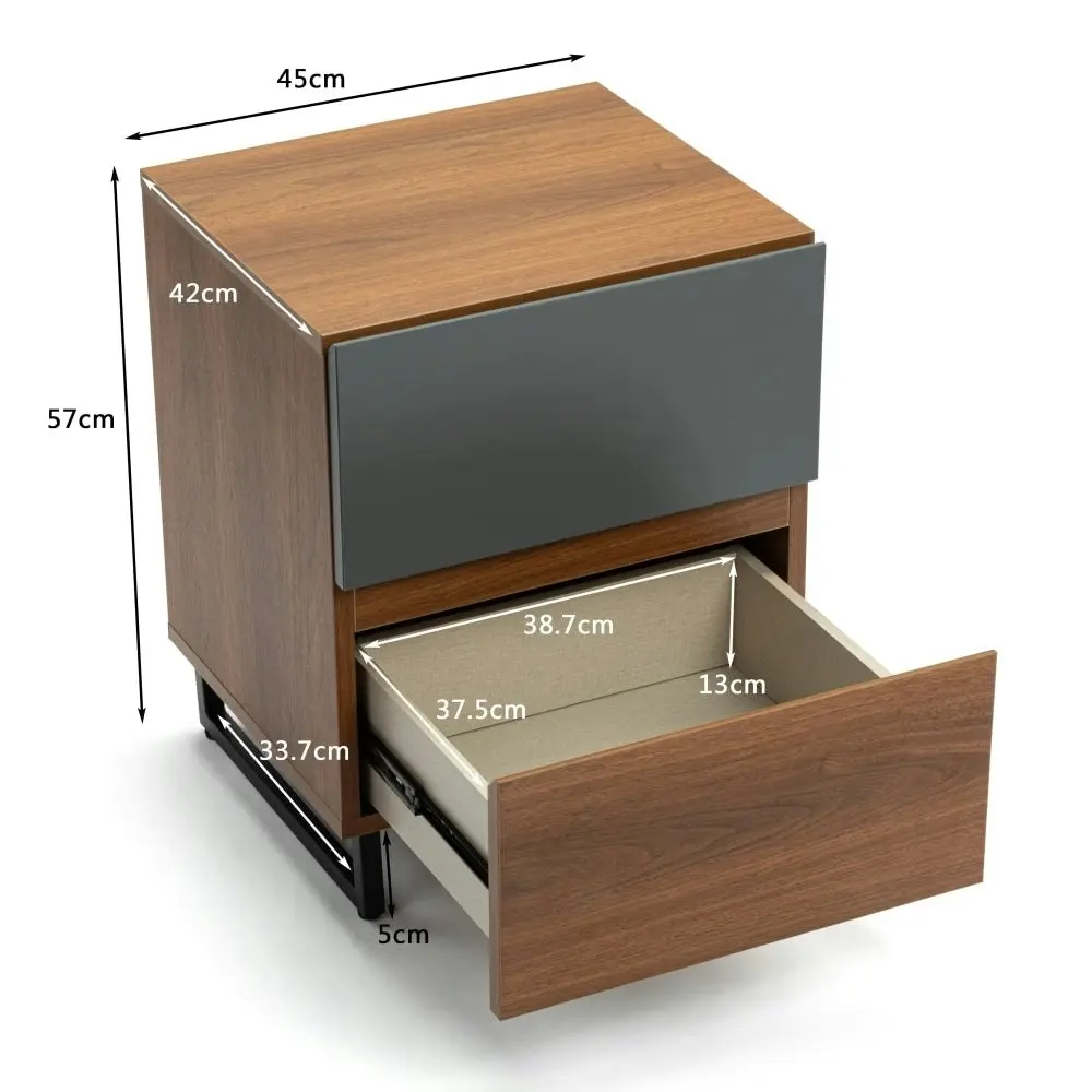 Design Square Zane Bedside Nightstand Side Table W/ 2-Drawers - Walnut/Charcoal