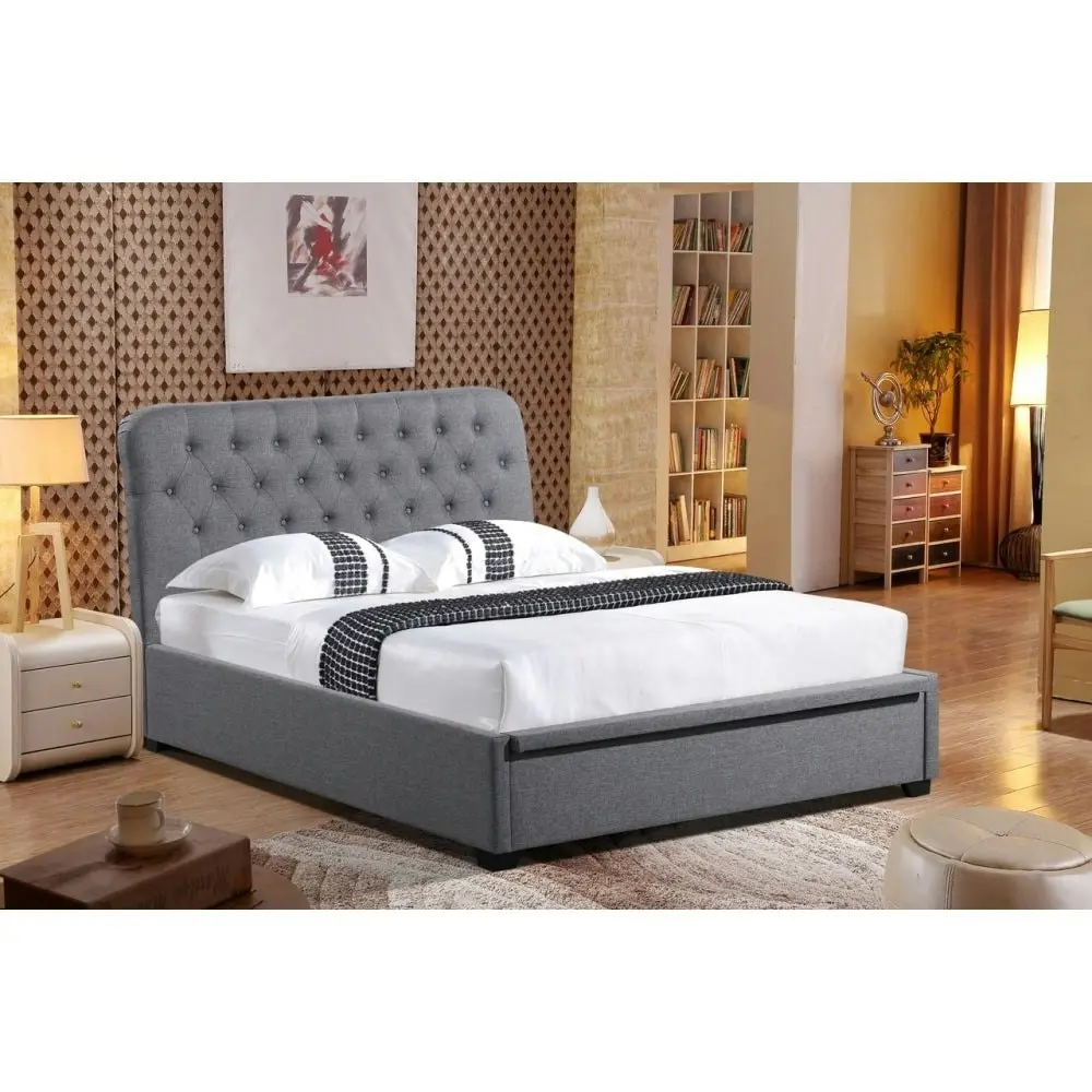 Our Home Norah Modern Fabric Gas Lift Tufted Bed Frame King Single Size - Dark Grey