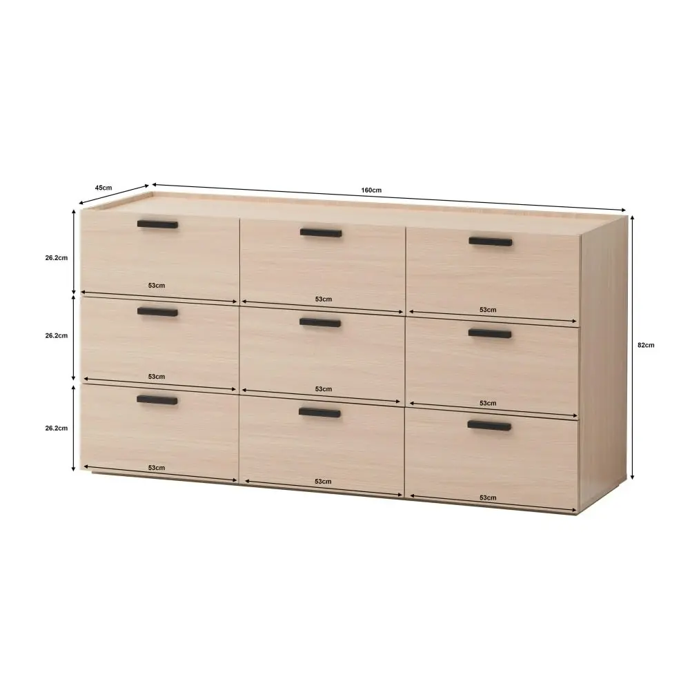 Design Square Keith Dresser Chest Of 9-Drawers Storage Cabinet - Oak