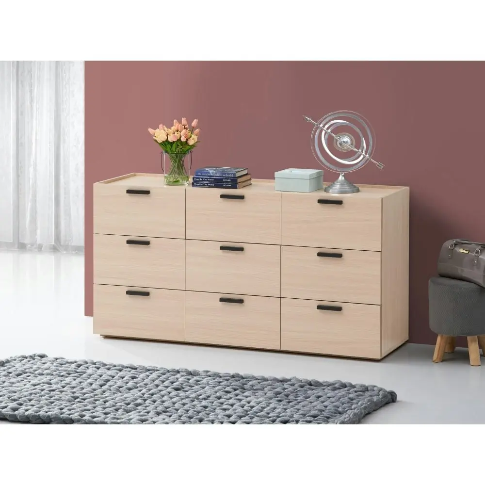 Design Square Keith Dresser Chest Of 9-Drawers Storage Cabinet - Oak