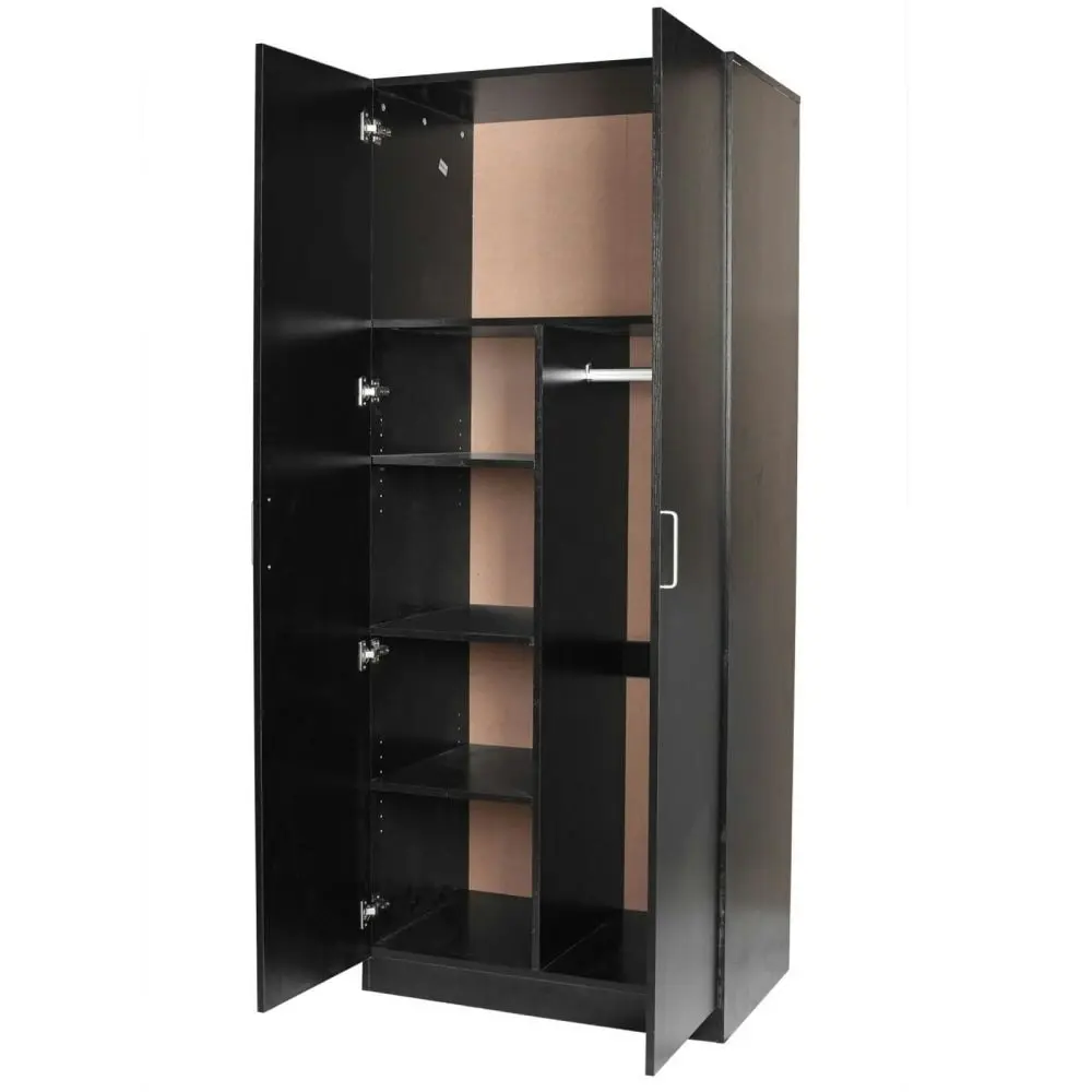 Design Square Modern 2-Door Multi-Purpose Wardrobe Closet Clothes Storage Cabinet - Black