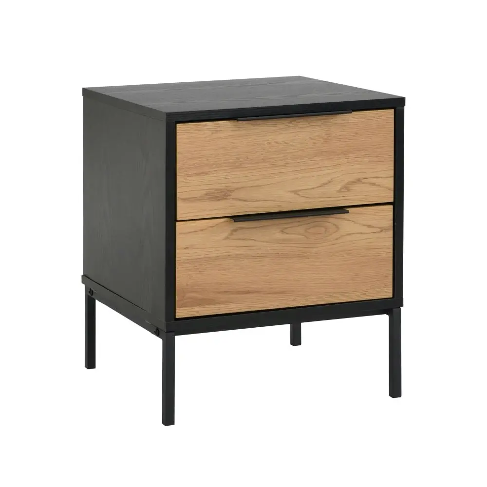 Design Square Barbara Modern Scandinavian Nightstand Bedside Table W/ 2 Drawers - Black/Oak