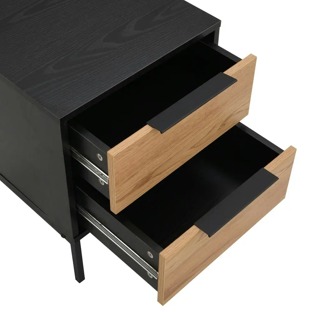 Design Square Barbara Modern Scandinavian Nightstand Bedside Table W/ 2 Drawers - Black/Oak