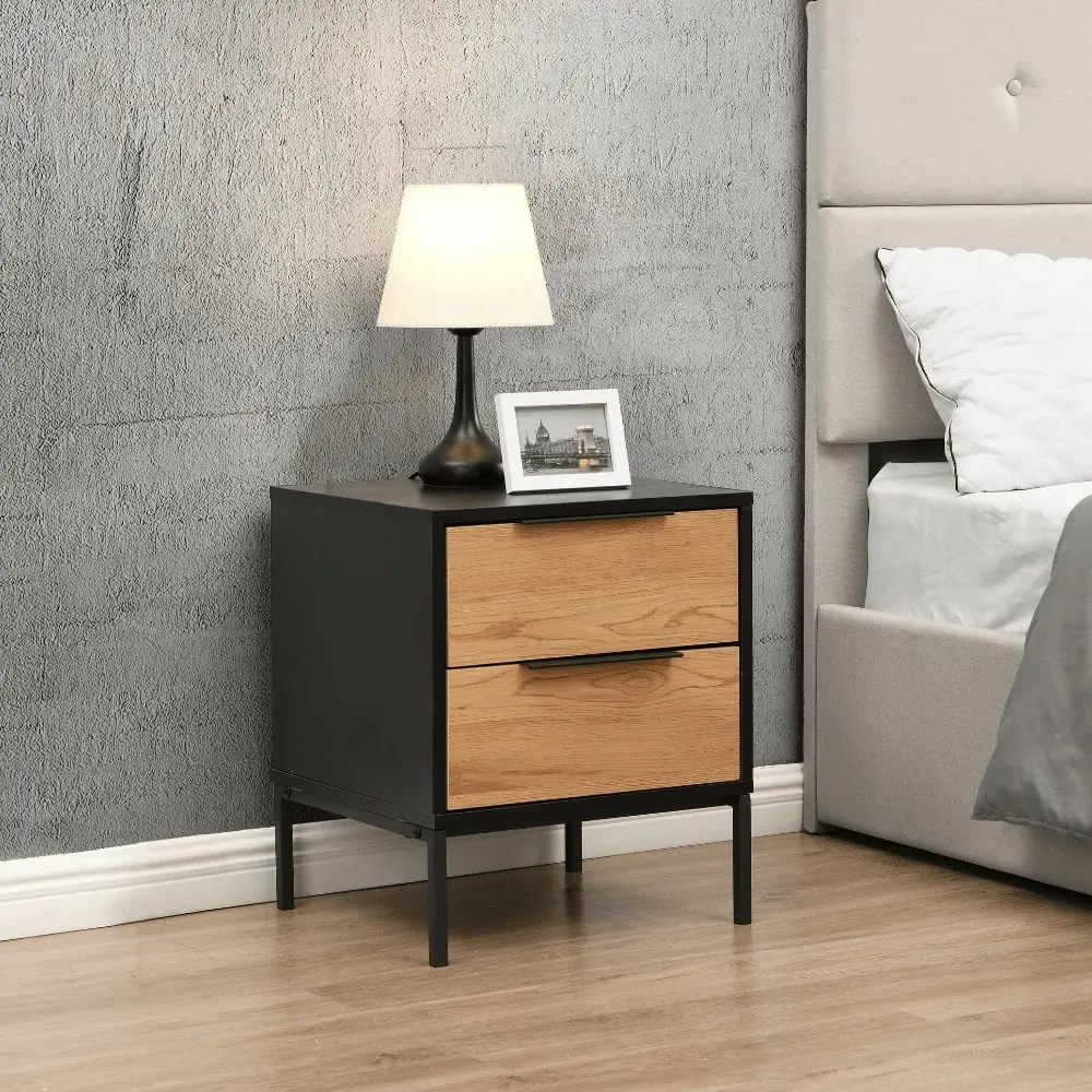 Design Square Barbara Modern Scandinavian Nightstand Bedside Table W/ 2 Drawers - Black/Oak