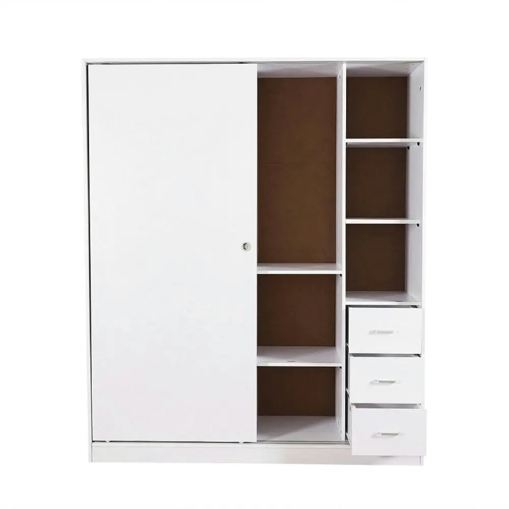 Design Square Multi-Purpose Built-In Modular Sliding Door Wardrobe Closet Clothes Storage - White