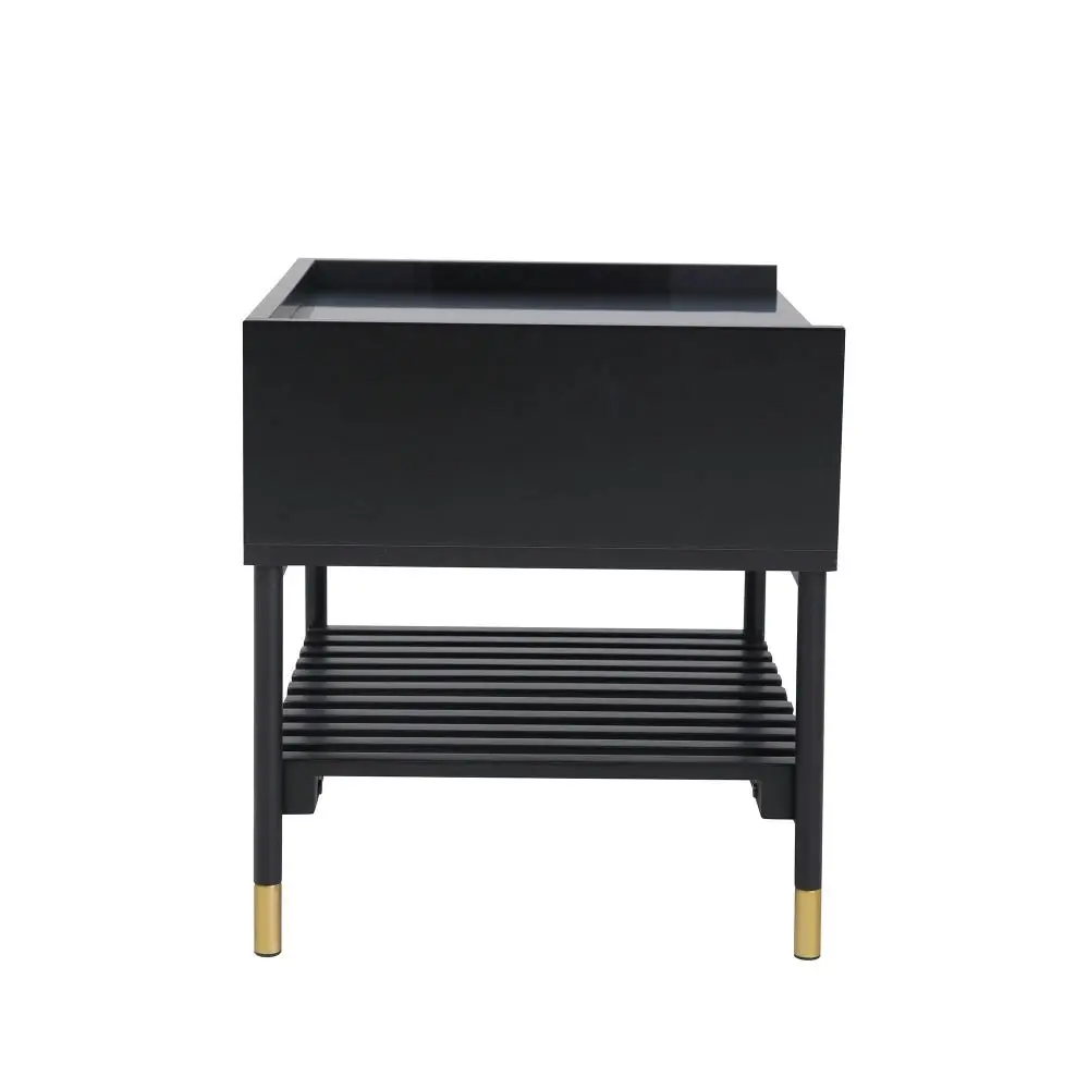 Maestro Furniture Alcone Wooden Bedside Nightstand Side Table W/ Gold Accents - Satin Black