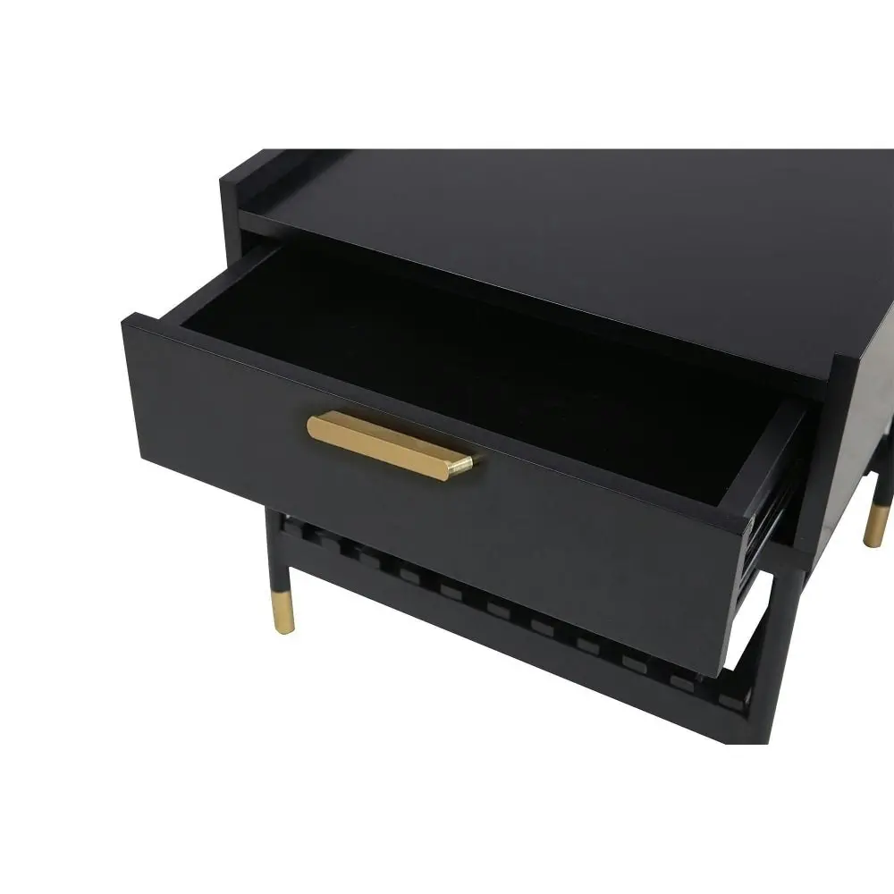 Maestro Furniture Alcone Wooden Bedside Nightstand Side Table W/ Gold Accents - Satin Black