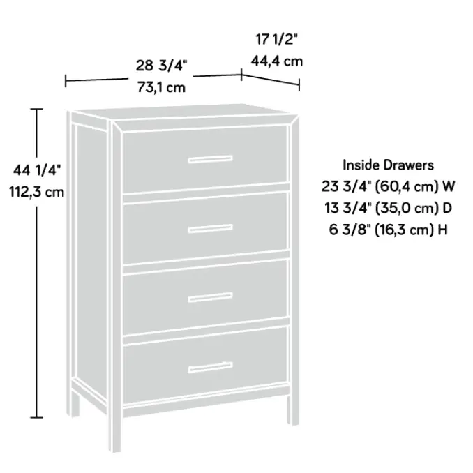 Design Square Isla Chest Of 4-Drawers Tallboy Storage Cabinet - Chalked Chestnut