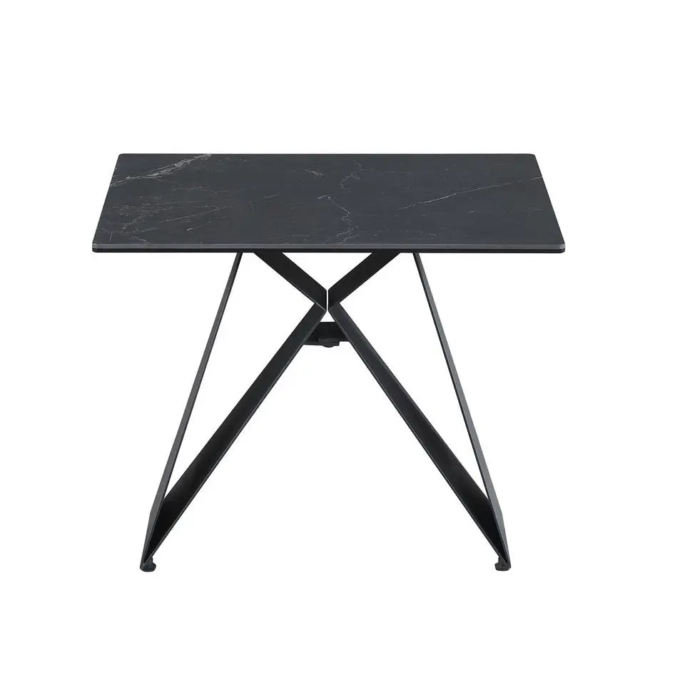 Raimon Furniture Moon Square Side Table Ceramic Tempered Glass - Sable Black