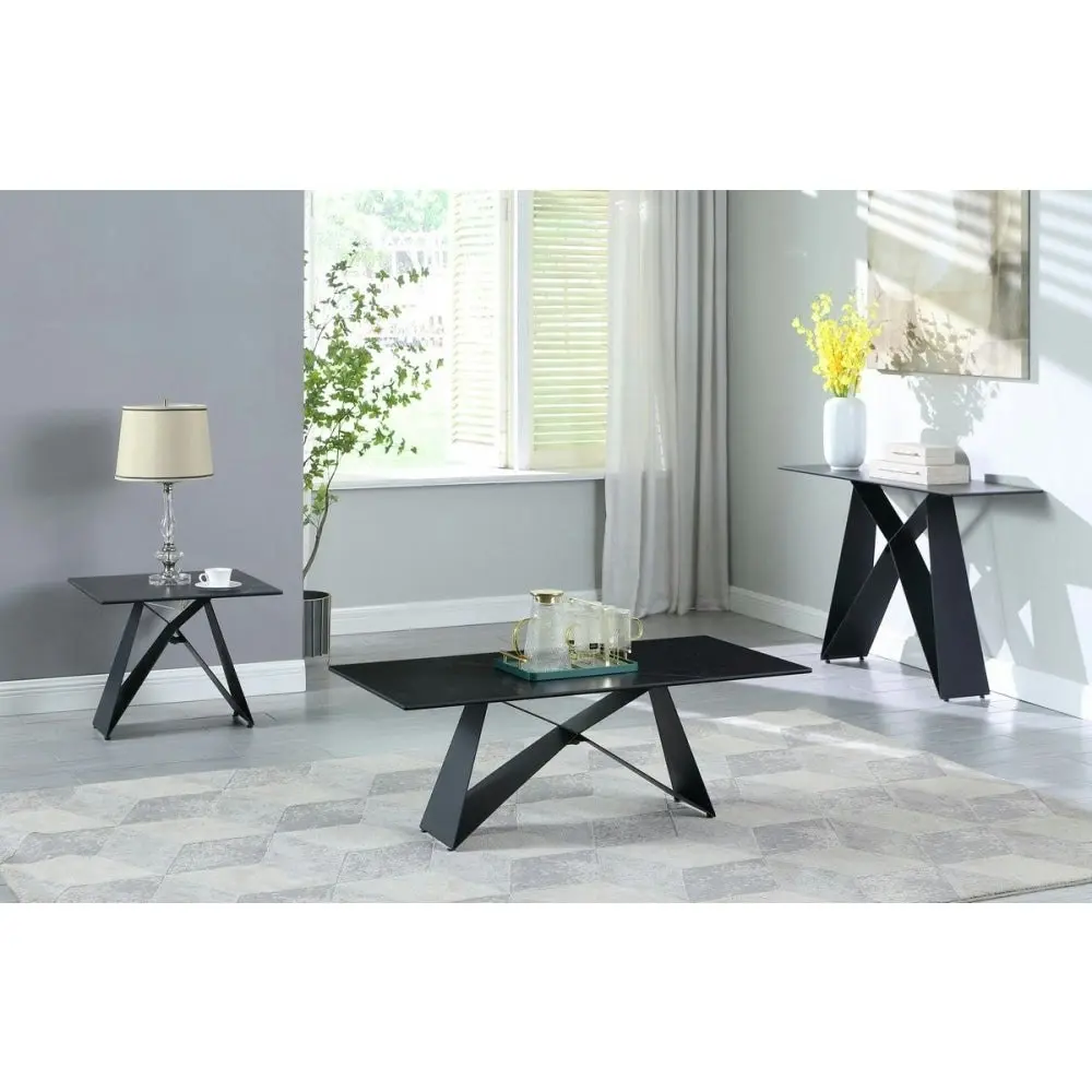 Raimon Furniture Moon Square Side Table Ceramic Tempered Glass - Sable Black