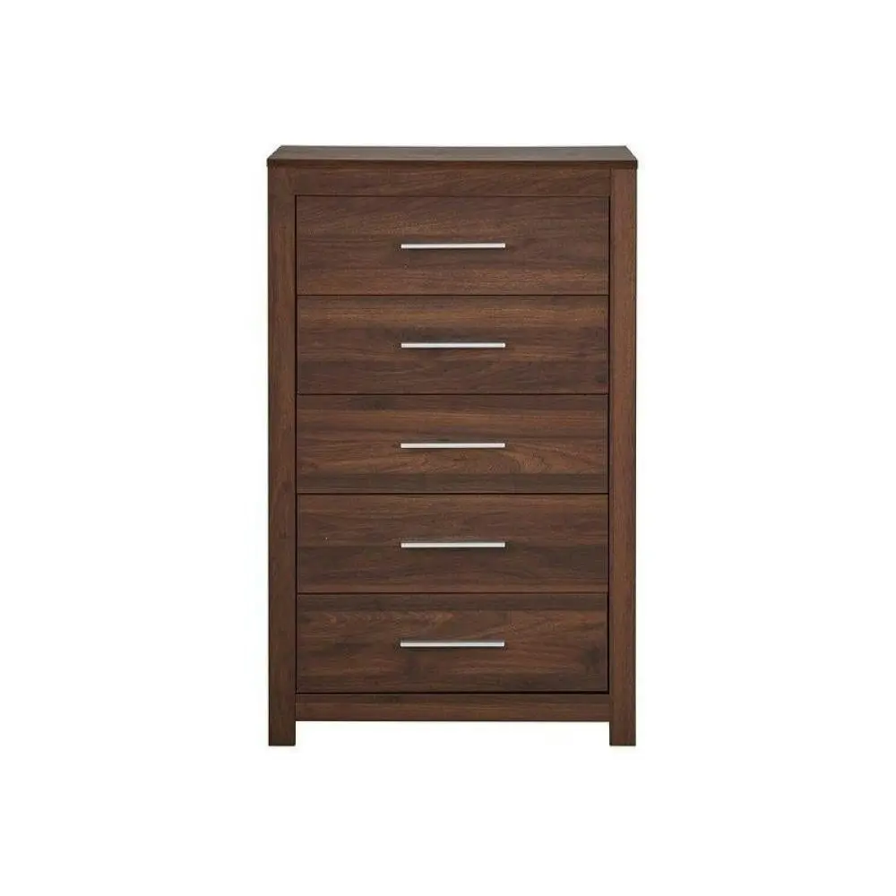 Design Square Modern Chest of 5-Drawers TallBoy Wooden Storage Cabinet - Walnut