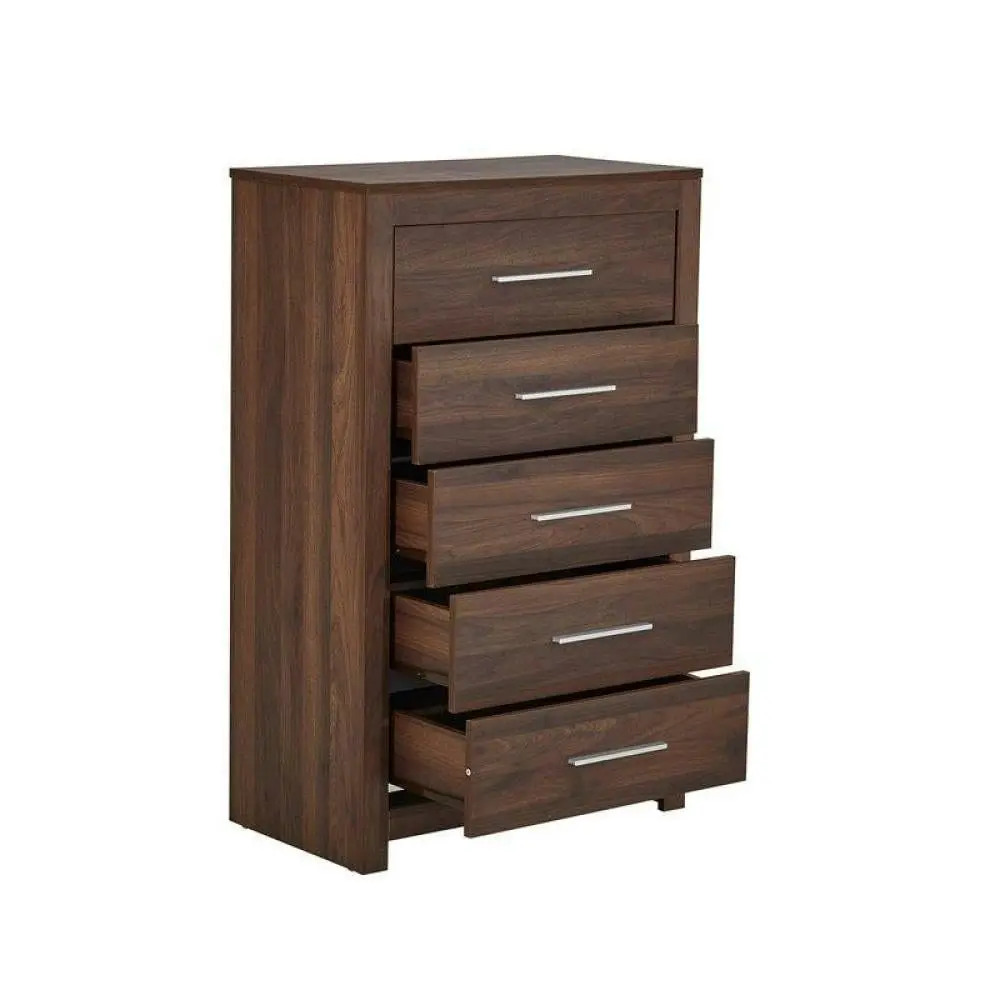 Design Square Modern Chest of 5-Drawers TallBoy Wooden Storage Cabinet - Walnut