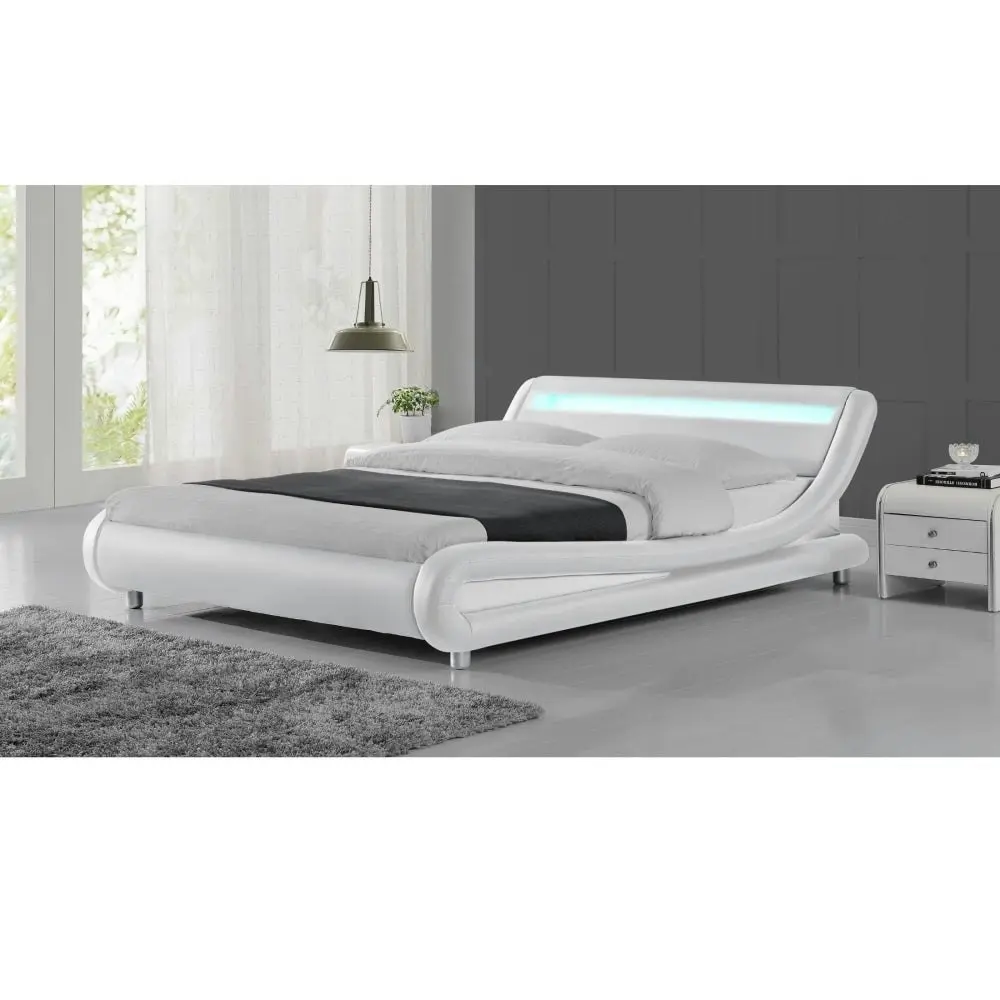 Design Square Modern Designer Queen PU Leather Bed Frame With LED Light - White