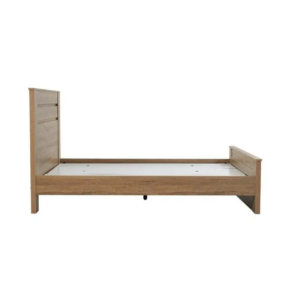 Design Square Modern Wooden Bed Frame Double Size W/ Headboard- Dark Oak