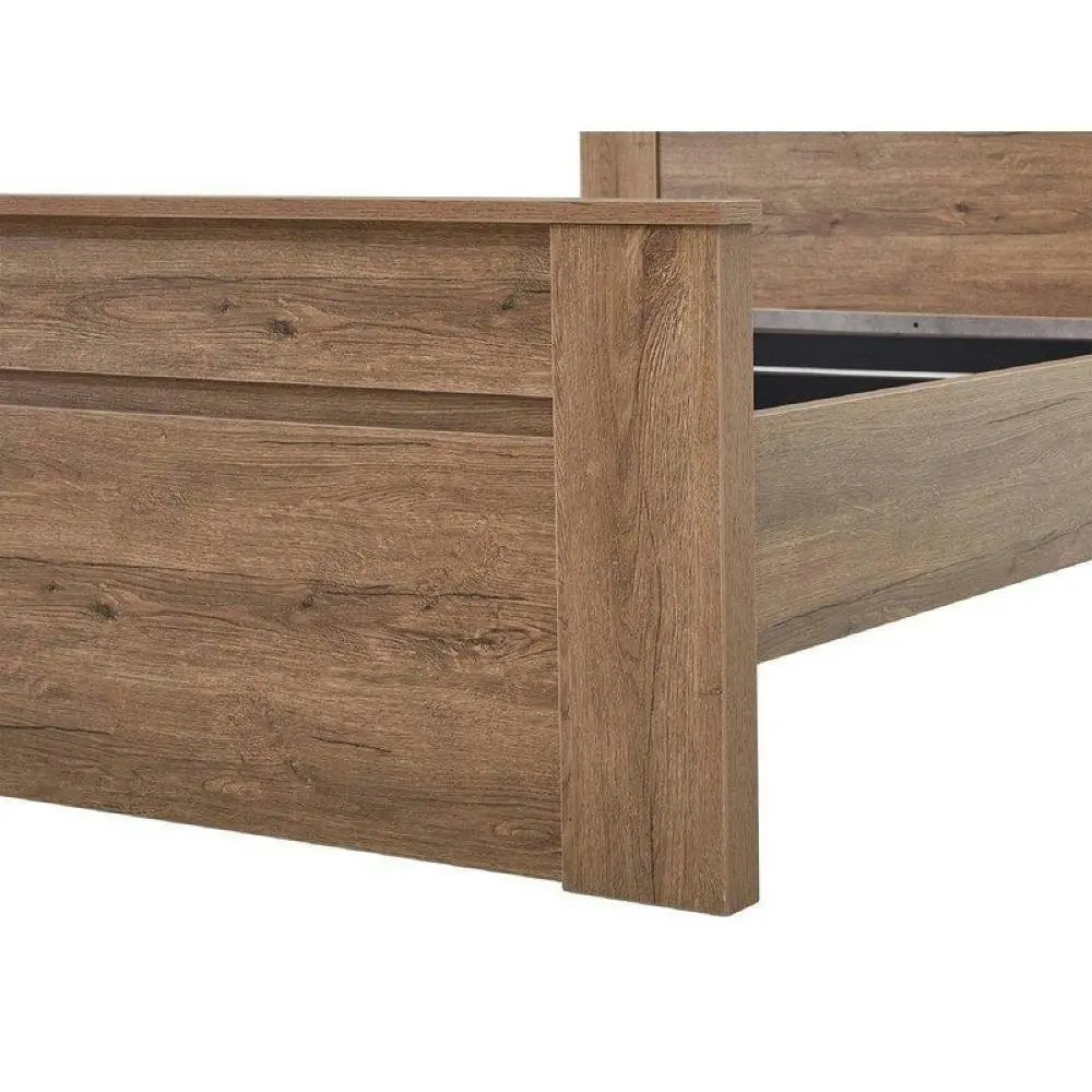 Design Square Modern Wooden Bed Frame Double Size W/ Headboard- Dark Oak