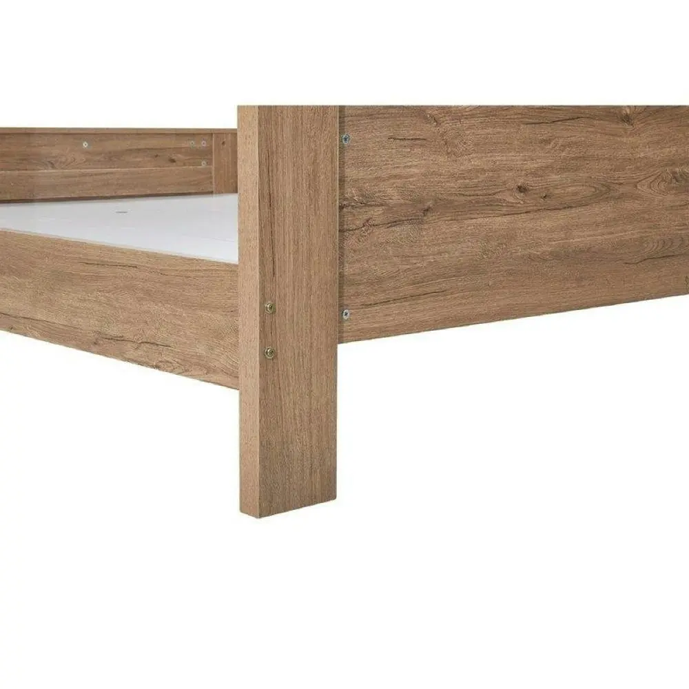 Design Square Modern Wooden Bed Frame Double Size W/ Headboard- Dark Oak