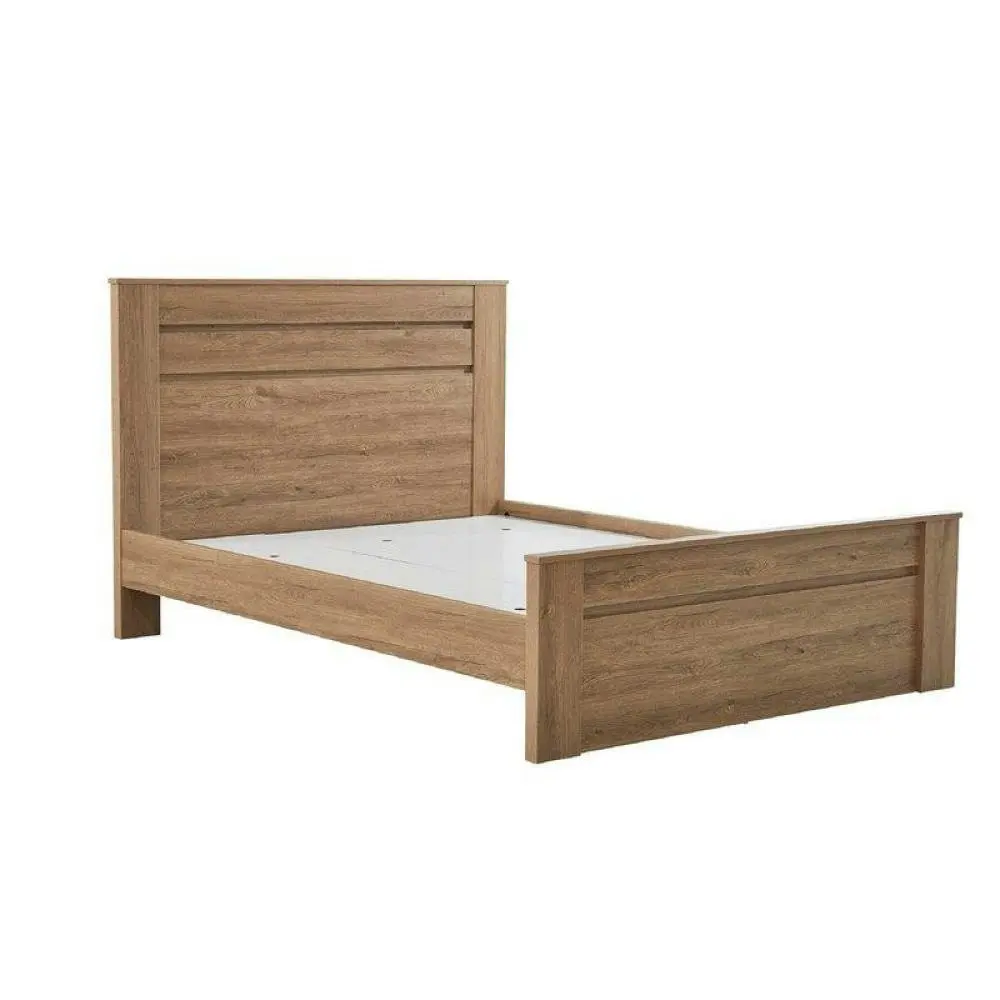 Design Square Modern Wooden Bed Frame Double Size W/ Headboard- Dark Oak