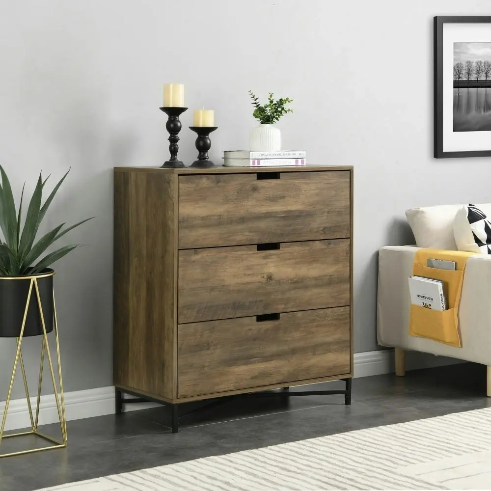 Design Square Elijah Industrial Chest Of 3-Drawers Tallboy Storage Cabinet - Old Wood