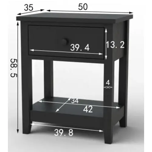 Design Square Oliver Modern Bedside Nightstand Side Table W/ 1-Drawer - Black