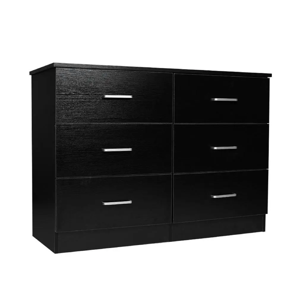 Design Square Modern 6-Drawer Chest Dresser Lowboy Storage Cabinet - Black