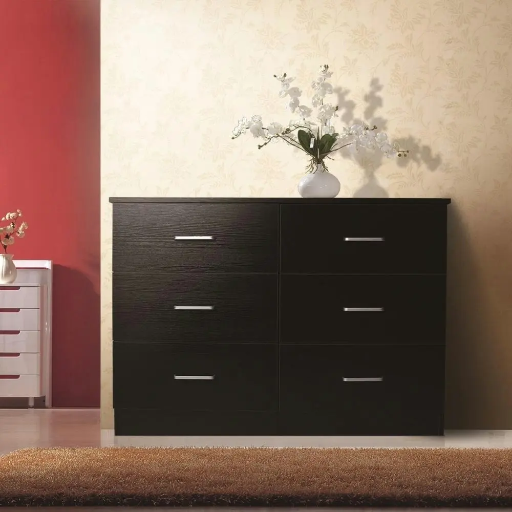 Design Square Modern 6-Drawer Chest Dresser Lowboy Storage Cabinet - Black