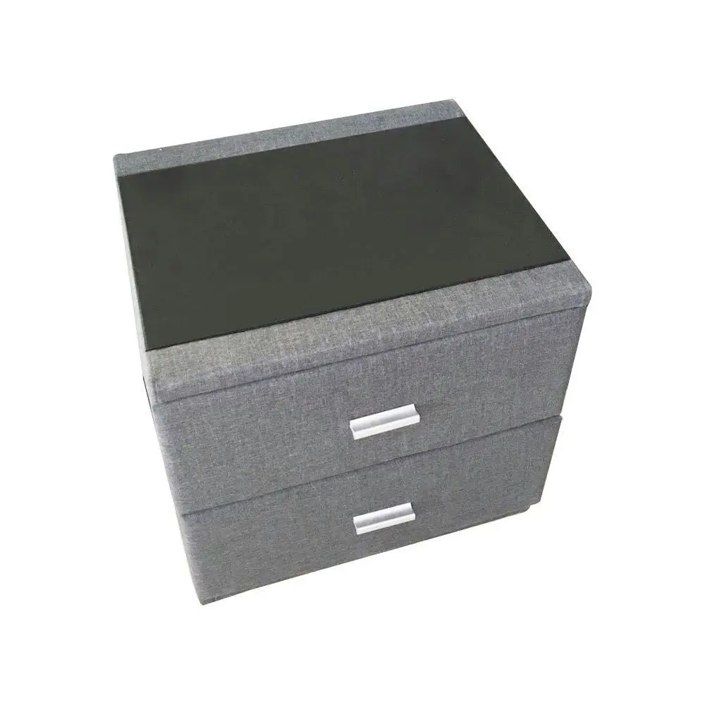 Our Home Elena Fabric 2-Drawers Bedside Nightstand Side Table - Light Grey