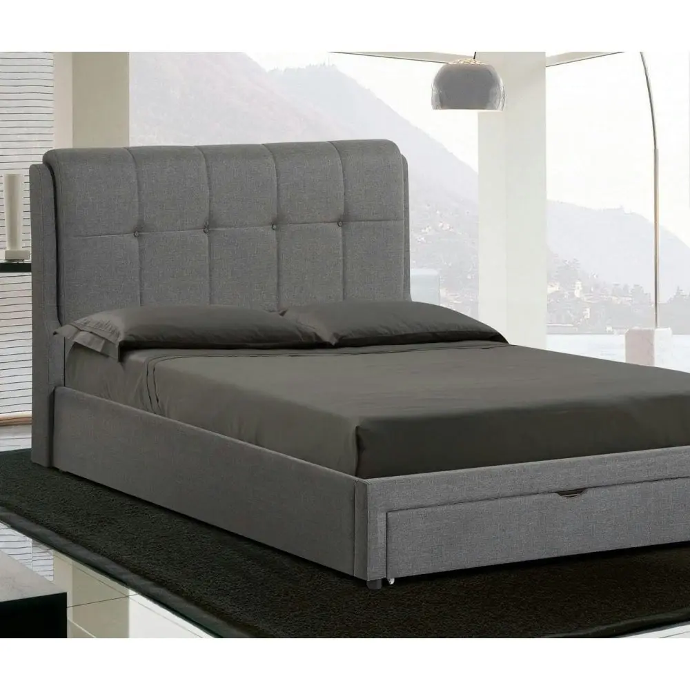 Our Home Regina Modern Fabric Bed Frame Double Size With Storage - Grey