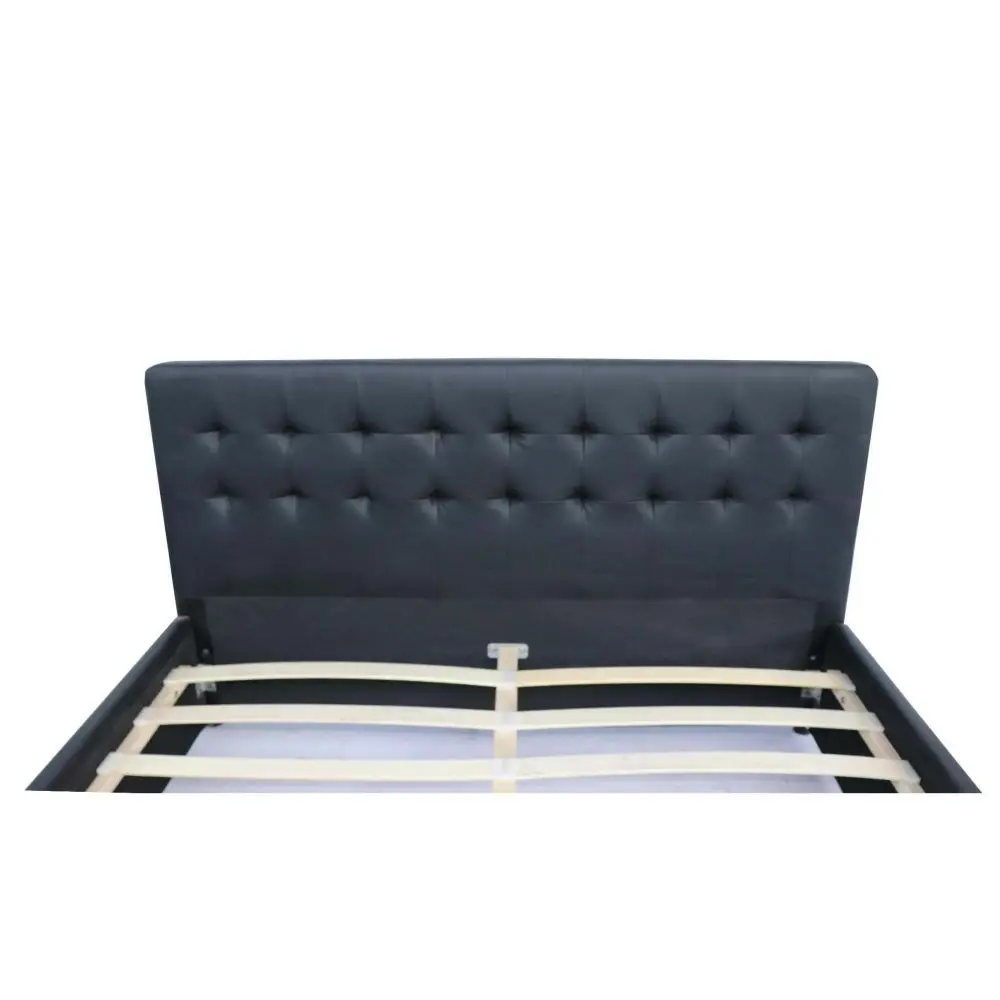 Design Square PU Leather Queen Bed Headboard With Drawers Storage - Black