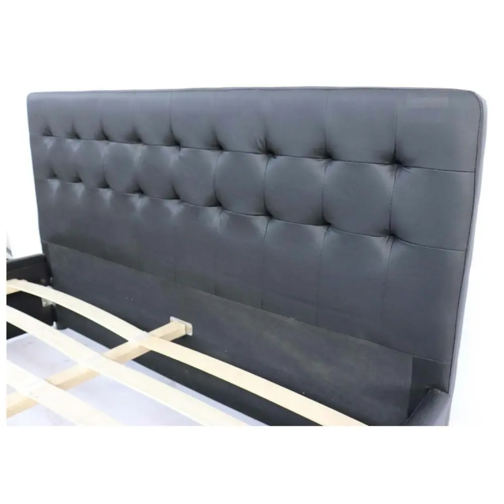 Design Square PU Leather Queen Bed Headboard With Drawers Storage - Black