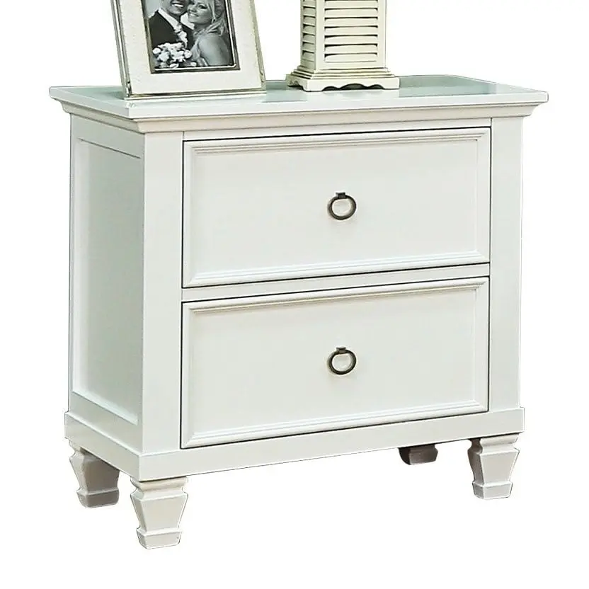 Our Home Seina Hampton Classic Solid Wooden Bedside Nightstand Side Table W/ 2-Drawers - White