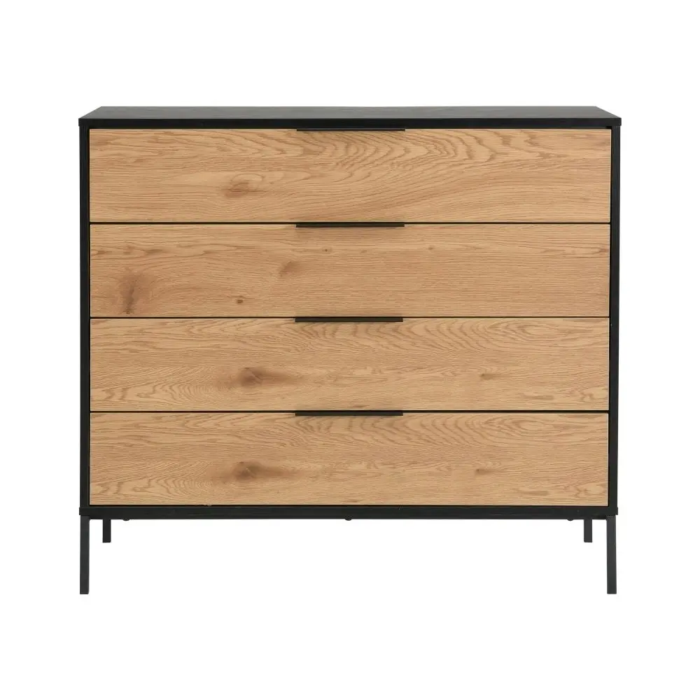 Design Square Vita Chest Of 4-Drawers Tallboy Storage Cabinet - Black/Oak