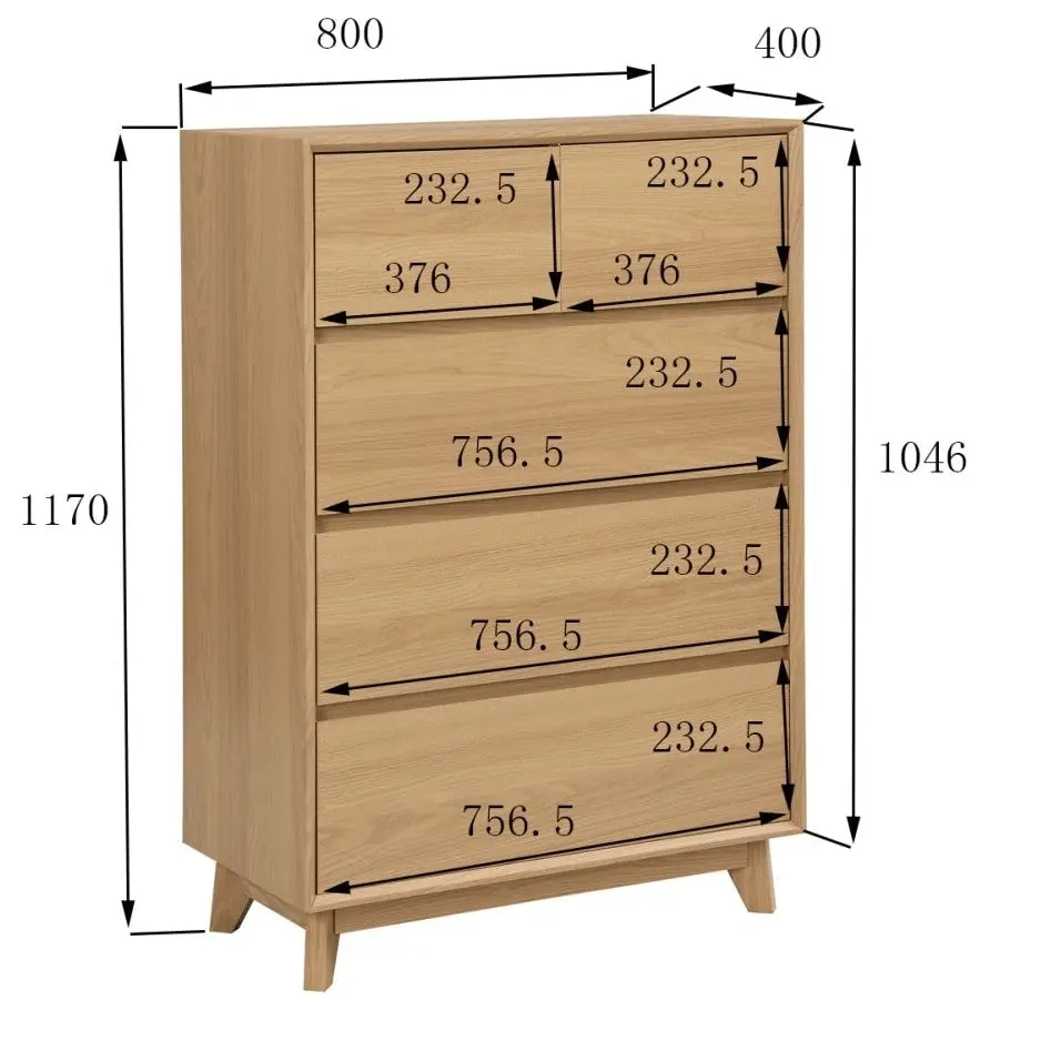 Design Square Hannah Wooden Chest Of 5-Drawers Tallboy Storage Cabinet - Oak