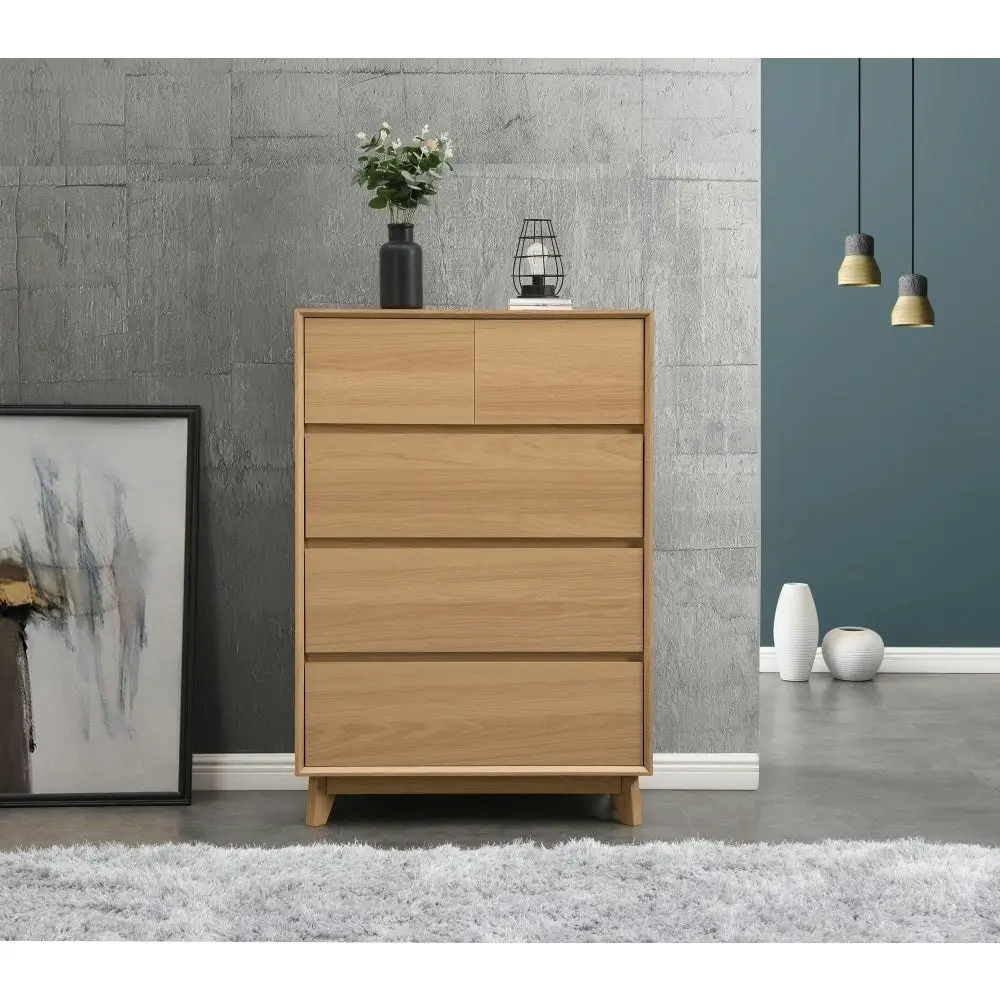 Design Square Hannah Wooden Chest Of 5-Drawers Tallboy Storage Cabinet - Oak