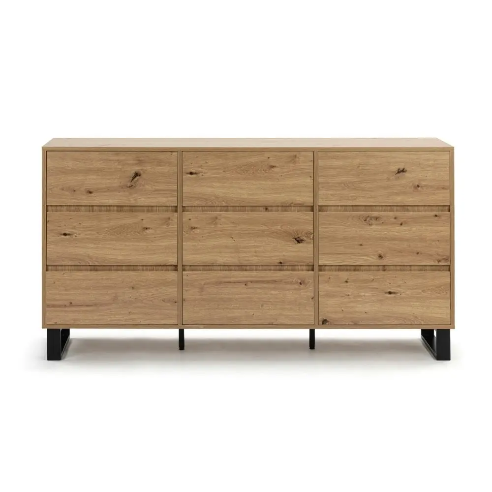 Design Square Dan Dresser Chest Of 9-Drawers Storage Cabinet - Oak/Black