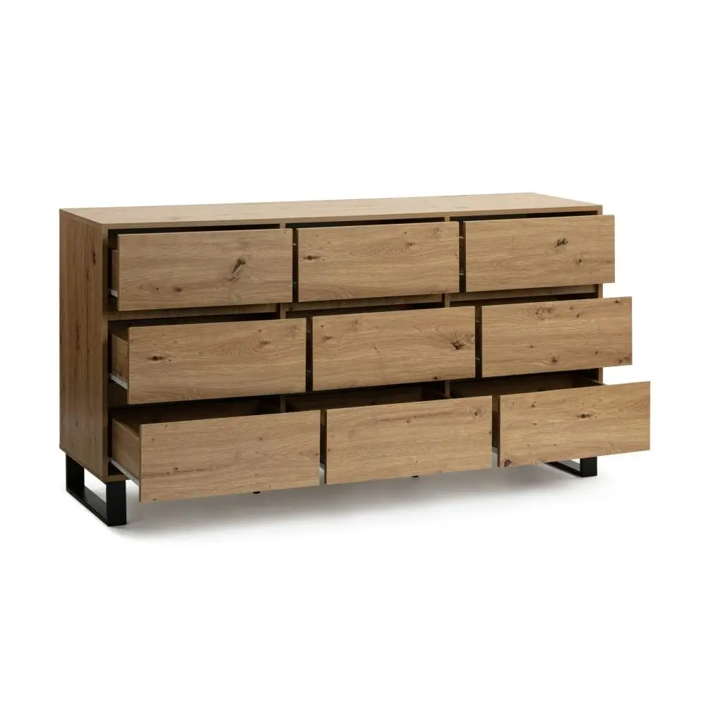 Design Square Dan Dresser Chest Of 9-Drawers Storage Cabinet - Oak/Black