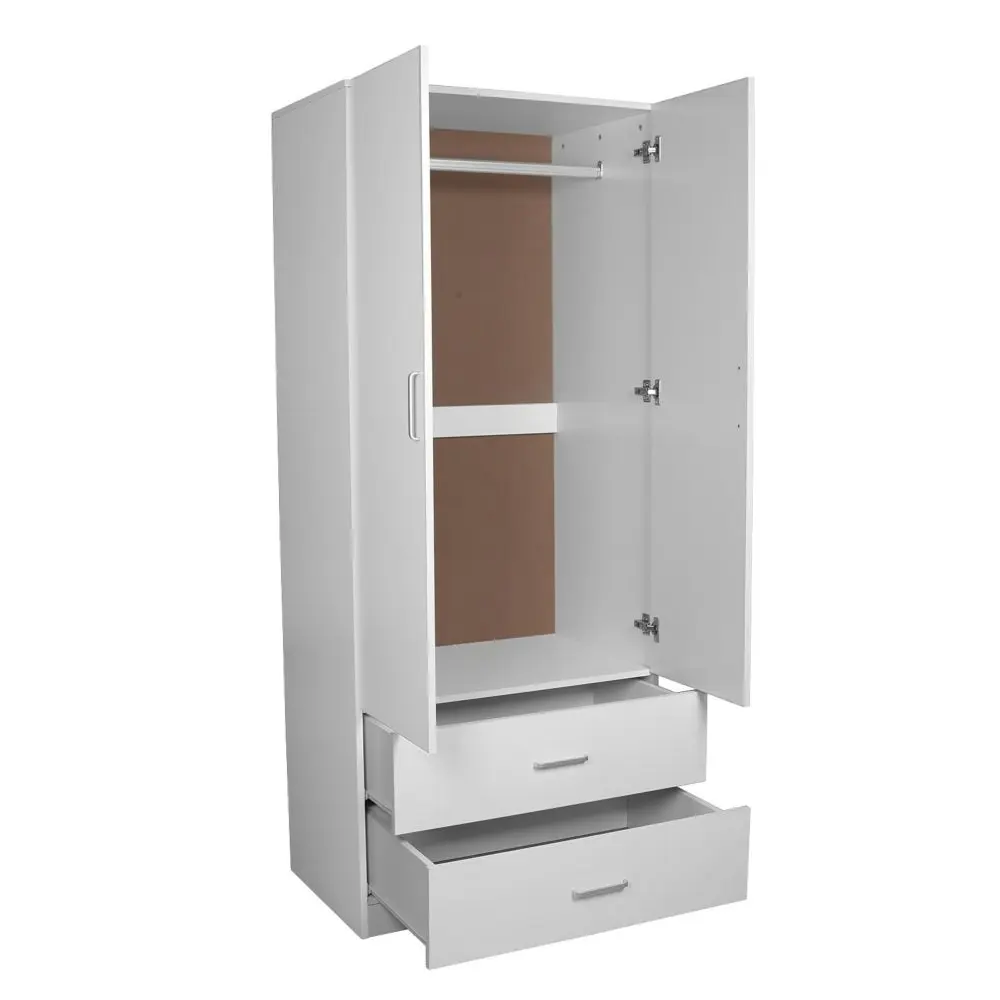 Design Square Modern 2-Door 2-Drawers Wardrobe Closet Clothes Storage Cabinet - White