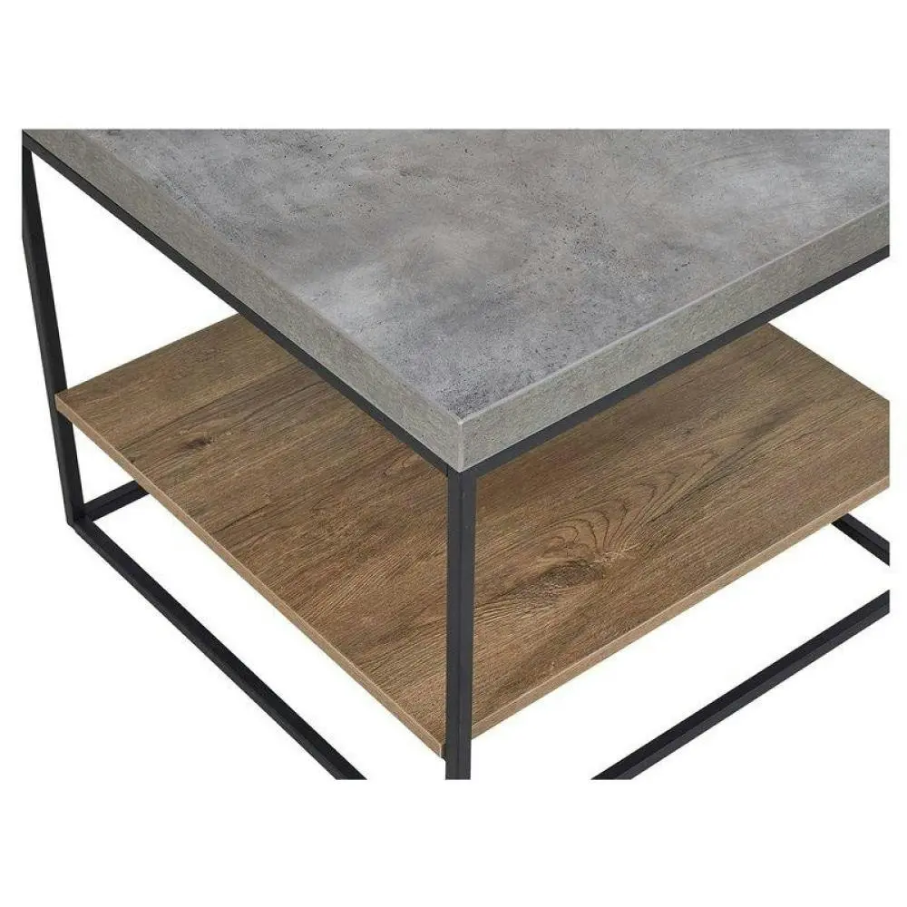 Design Square Modern Open Shelf Nightstand End Side Lamp Table - Black Metal Legs - Cement Grey