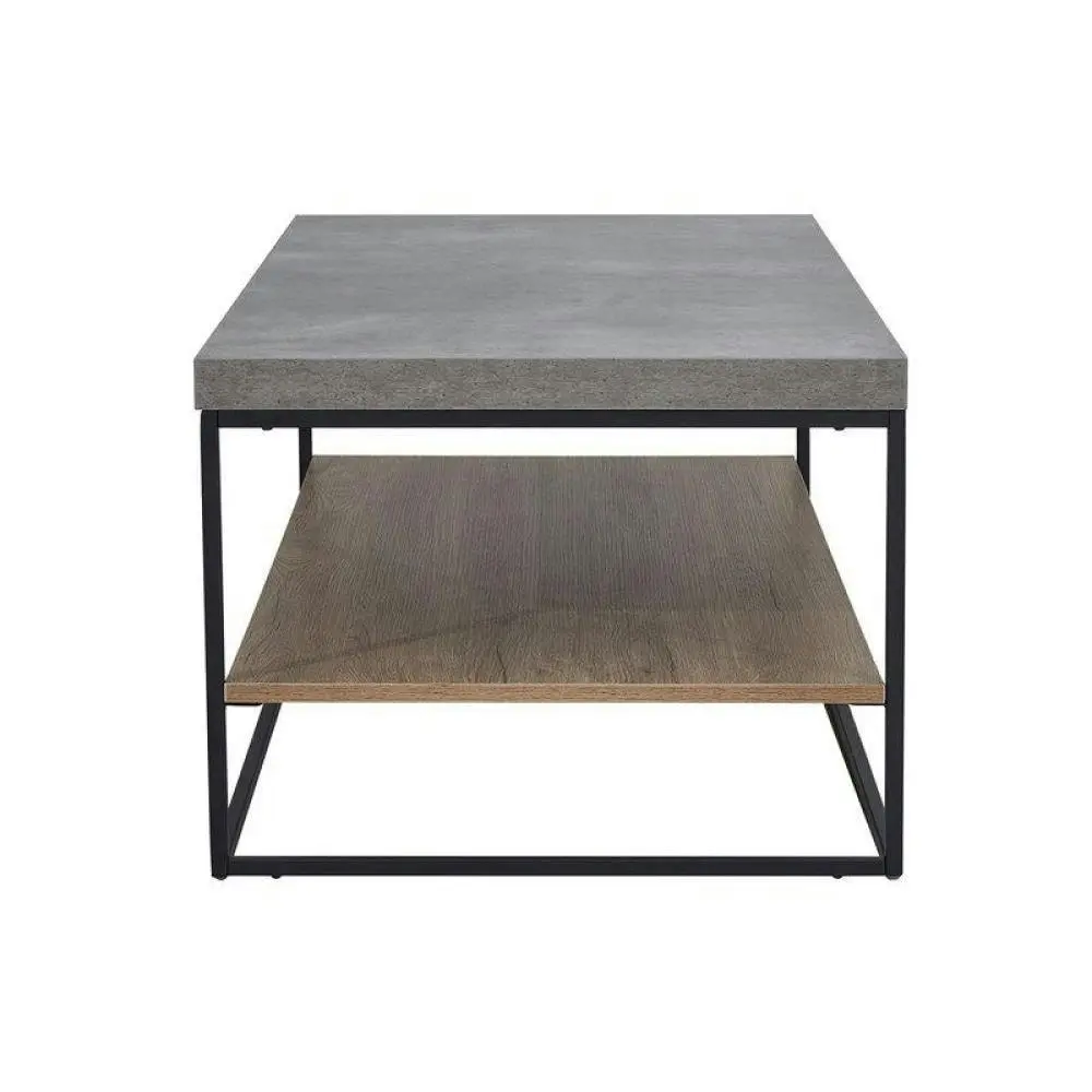 Design Square Modern Open Shelf Nightstand End Side Lamp Table - Black Metal Legs - Cement Grey