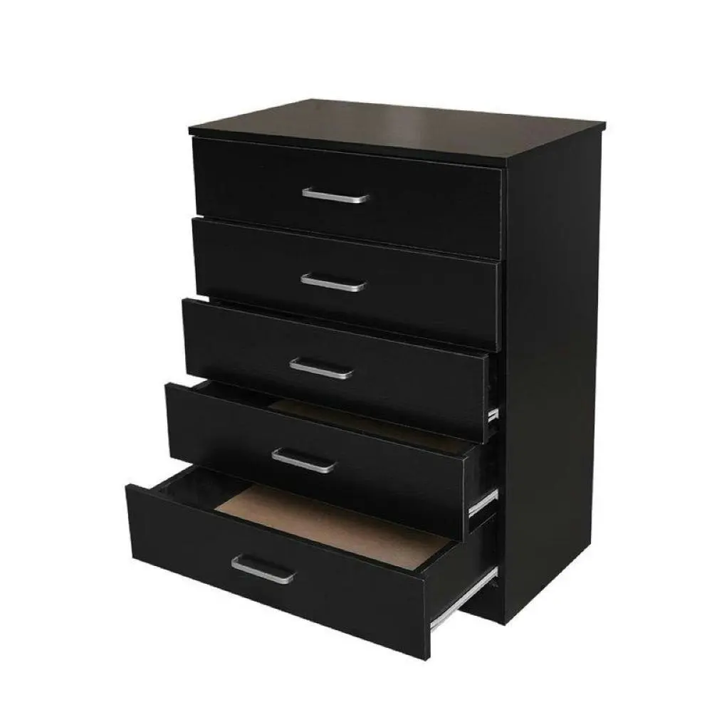 Design Square Modern 5-Drawer Chest TallBoy Storage Cabinet - Black