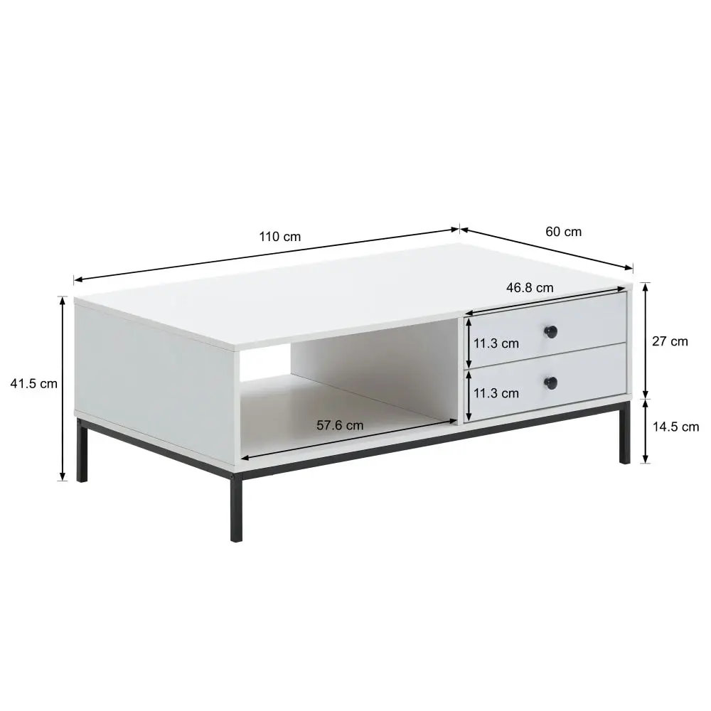 Design Square Urbano Rectangular Wooden Coffee Table W/ 4-Drawers - White/Black