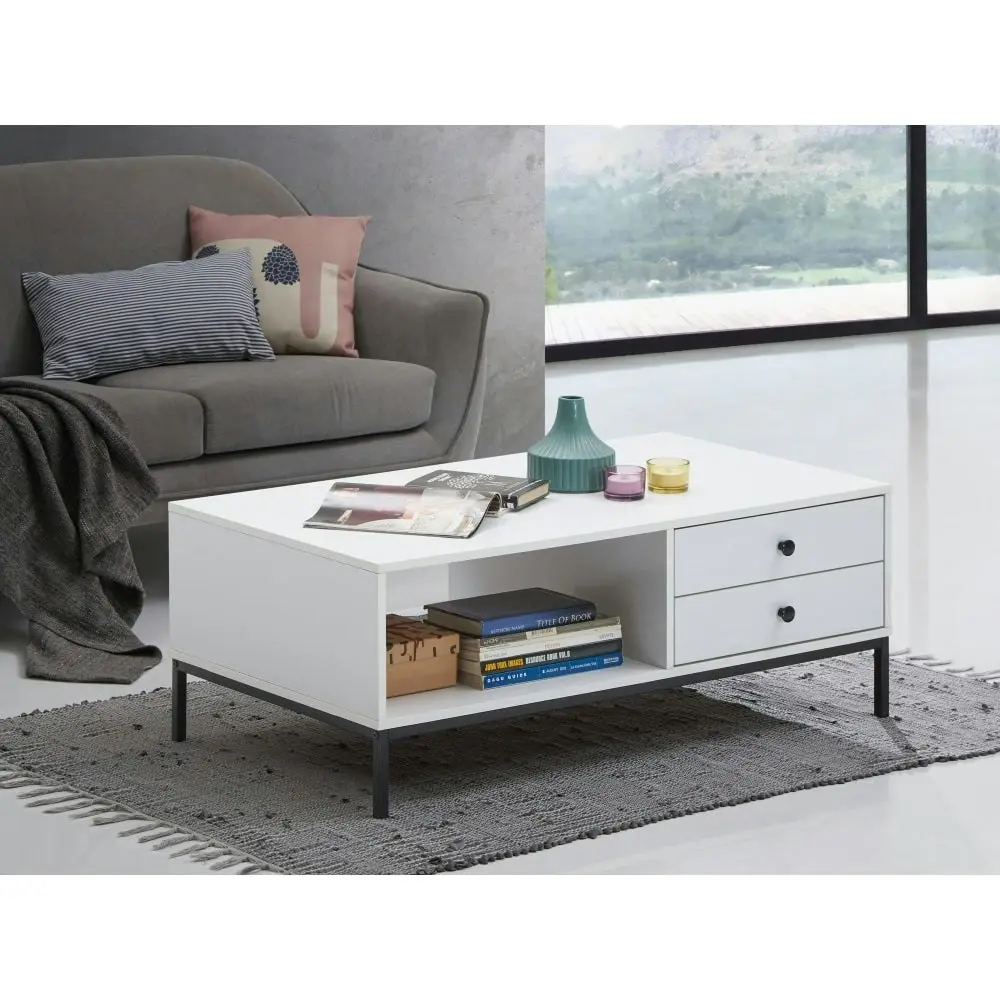 Design Square Urbano Rectangular Wooden Coffee Table W/ 4-Drawers - White/Black