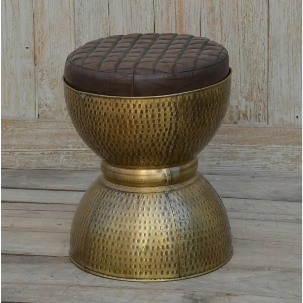 Di Maggio Vintage Rustic Copper Look Drum Foot Stool Ottoman