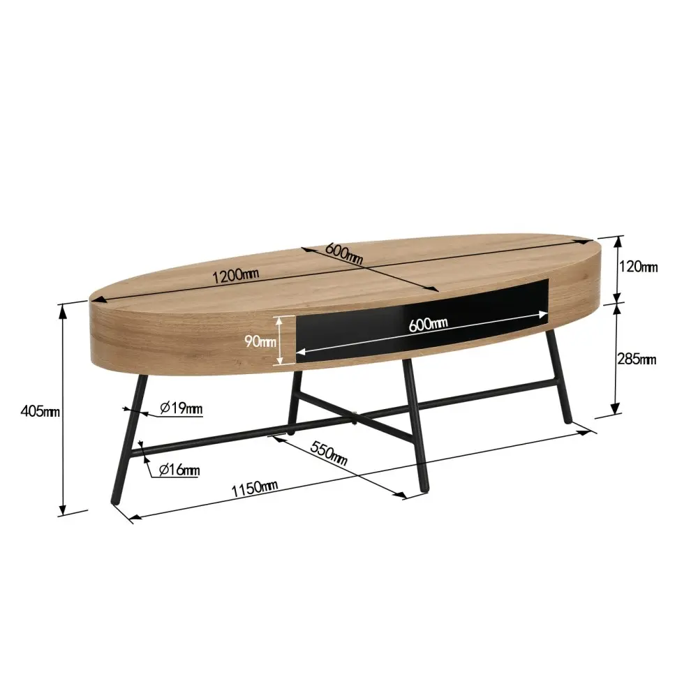 Design Square Willow Modern Scandinavian Wooden Oval Coffee Table - Oak/Black