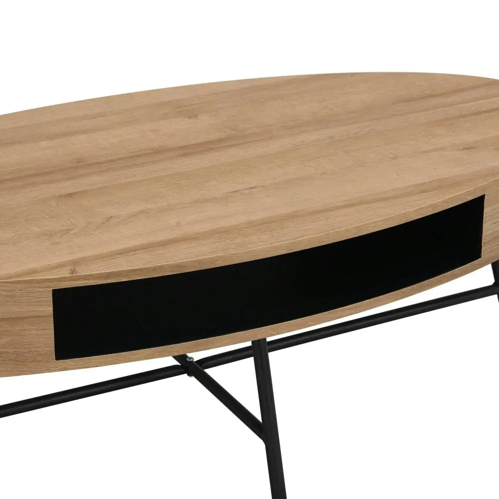 Design Square Willow Modern Scandinavian Wooden Oval Coffee Table - Oak/Black