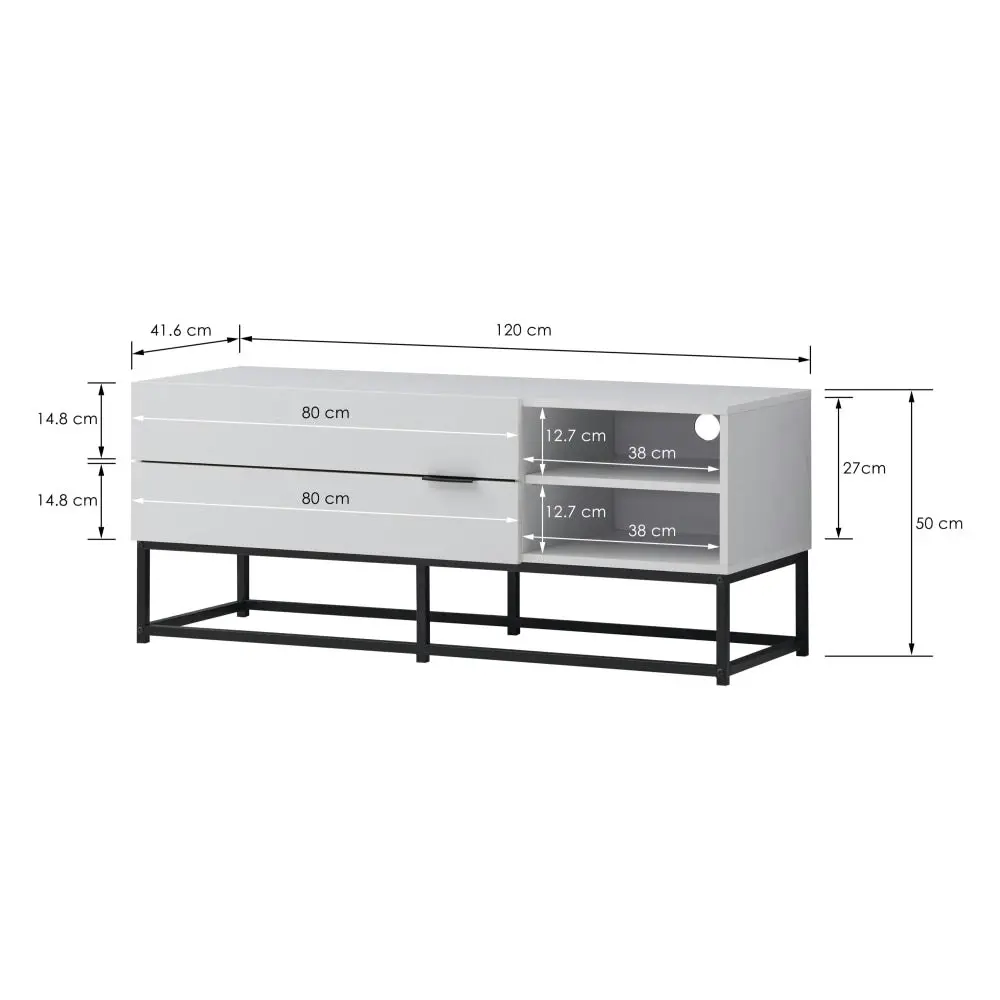 Design Square Brian Modern Compact Entertainment Unit TV Stand 120cm W/ 2-Drawers - White/Black