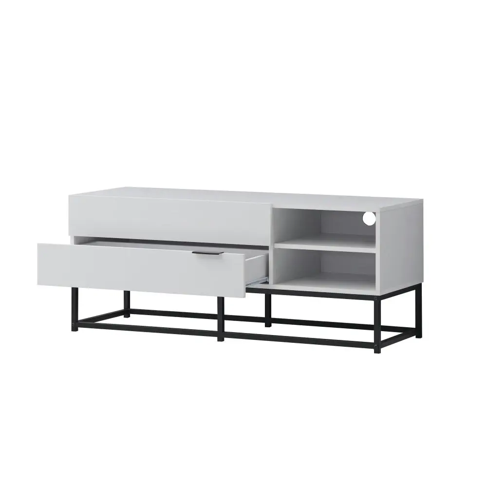 Design Square Brian Modern Compact Entertainment Unit TV Stand 120cm W/ 2-Drawers - White/Black