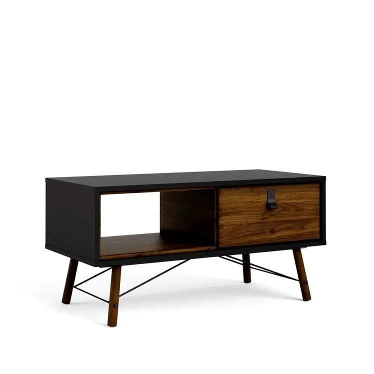 Design Square Silas Wooden Open Shelf Coffee Table W/ 1-Drawer - Black