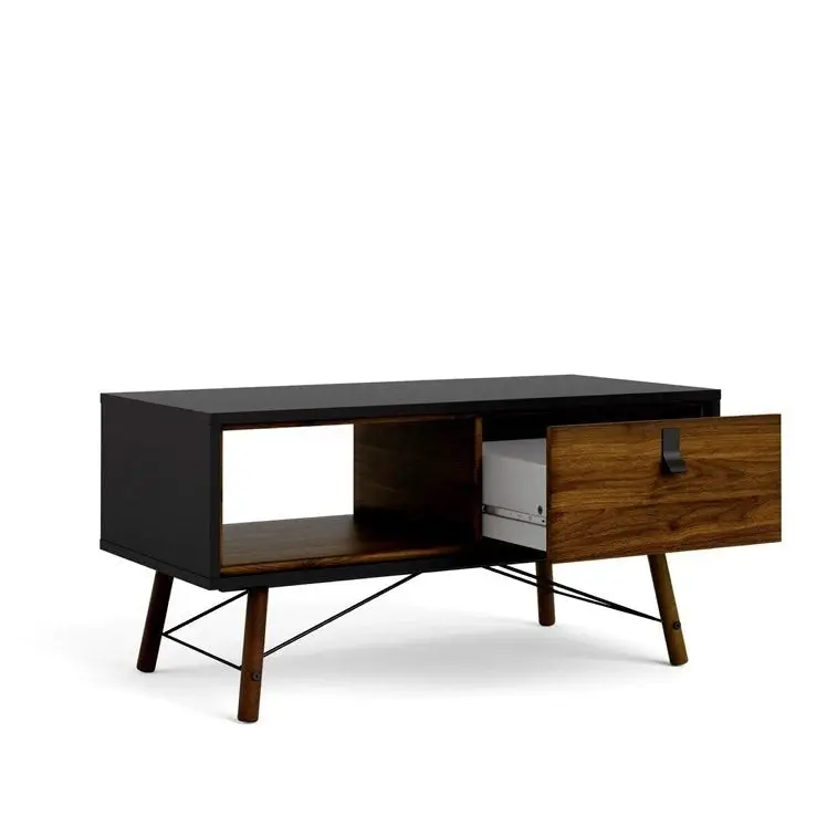 Design Square Silas Wooden Open Shelf Coffee Table W/ 1-Drawer - Black